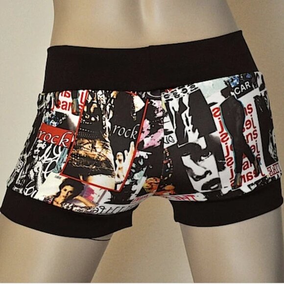 Black and White Fashion Print Hot Yoga Shorts Low Rise  Made in USA NEW - Picture 2 of 3